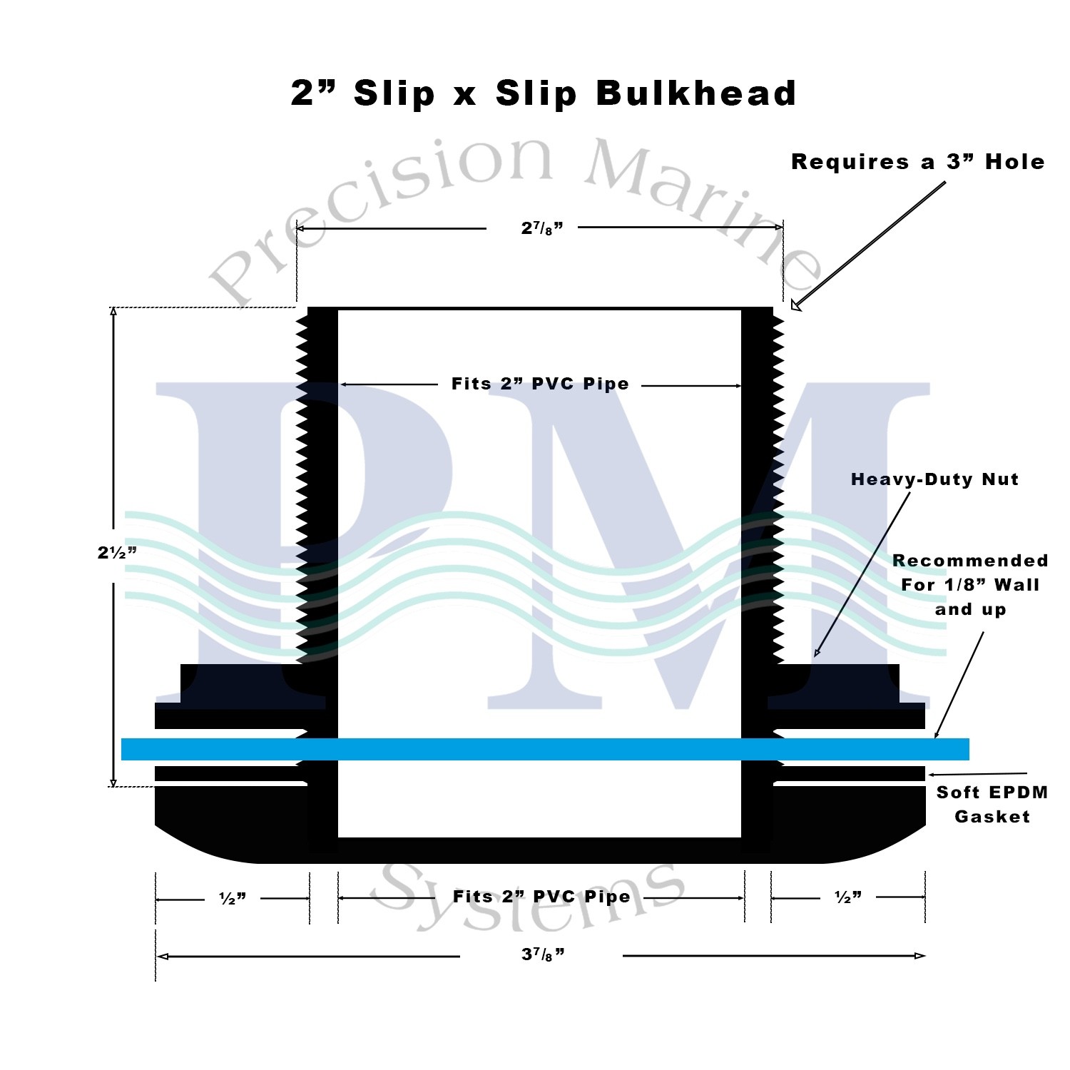 2″ Bulkhead Fitting Slip x Slip ABS Aquarium Tank Water Tank Plumbing USA Made