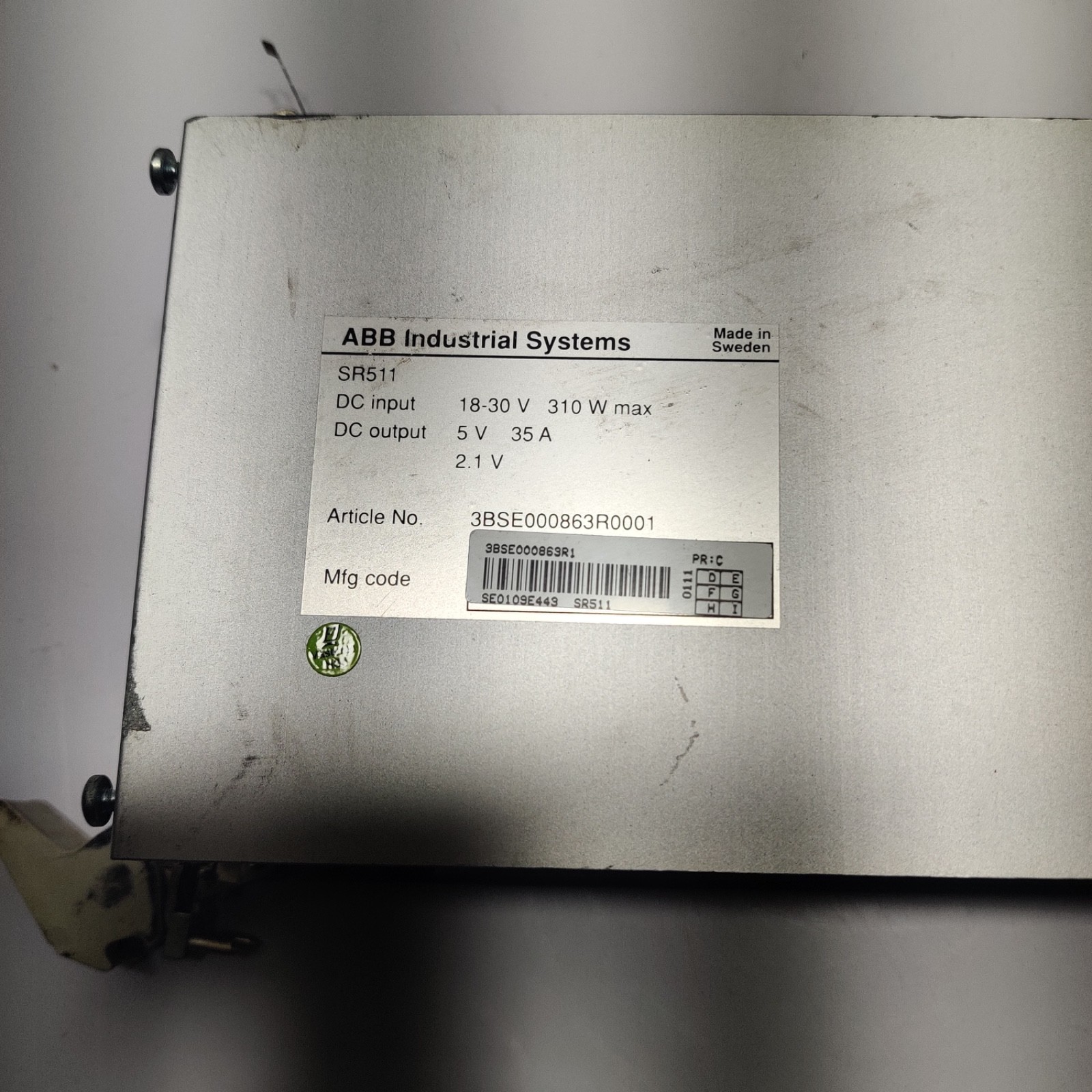 ABB SR511 3BSE000863R0001 REGULATOR POWER SUPPLY 18-30 V 5V TO 35A 2.1 V 310W