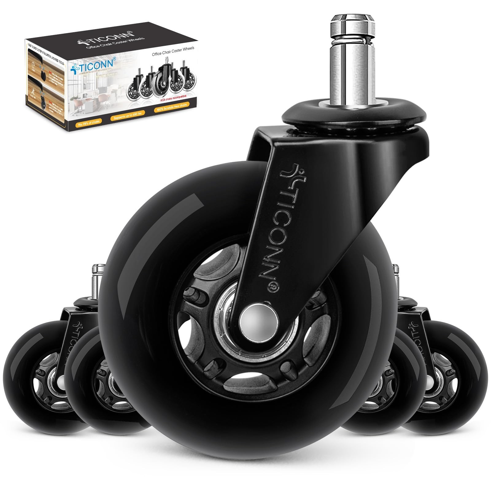 Office Chair Caster Wheels Set of 5 for Tile, Hardwood Floors and Carpets, Un…