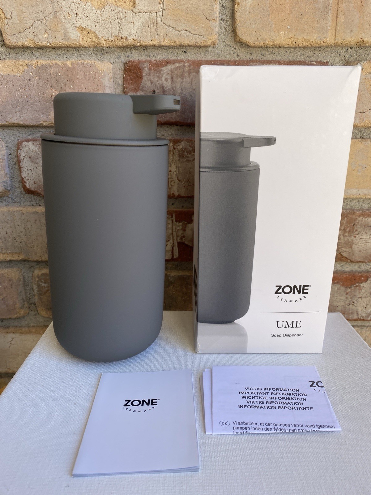 ZONE Denmark UME Soap Dispenser Grey Soft in Box NEW