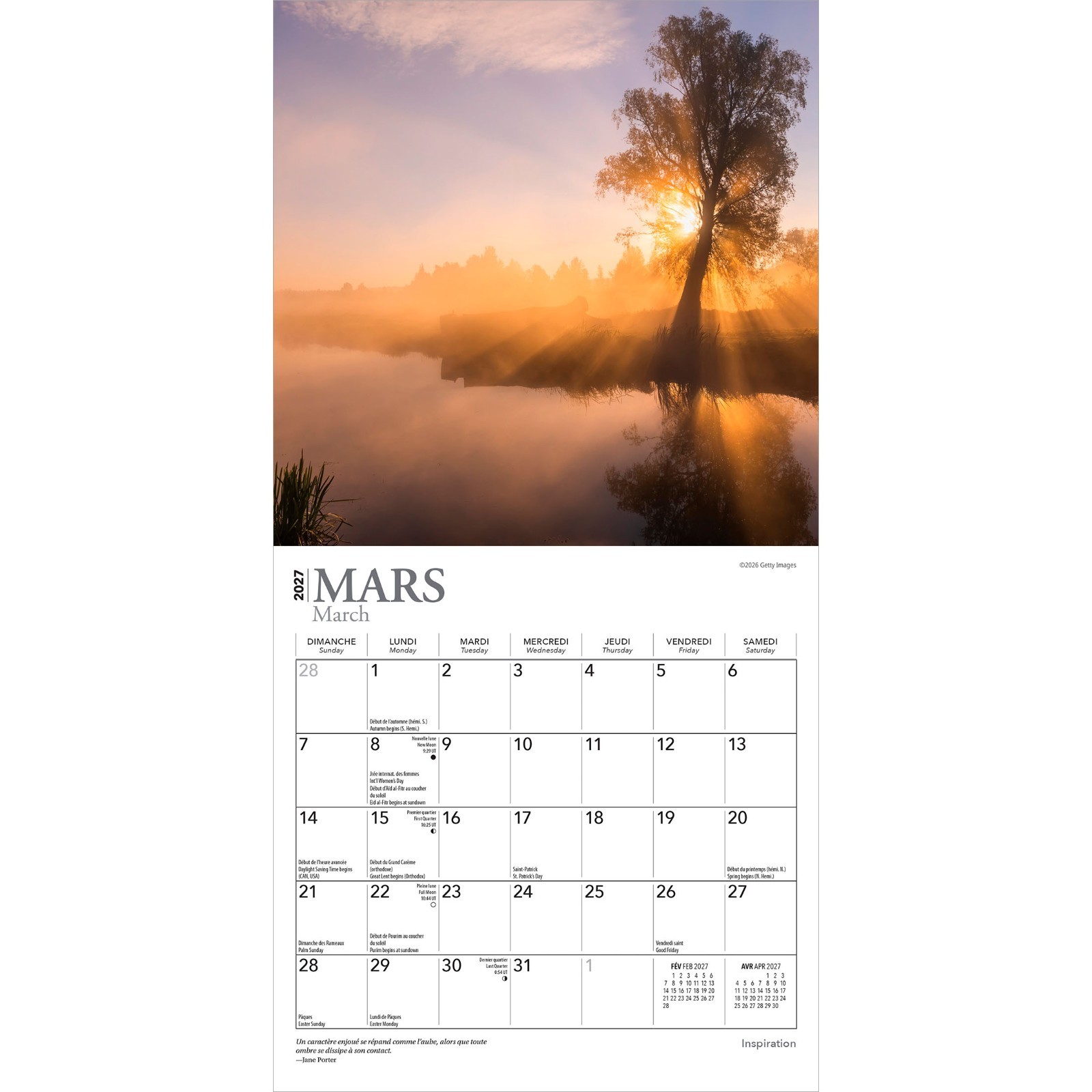 Inspiration | 2027 7×14″ (Hanging) Monthly Mini Wall Calendar | French Language