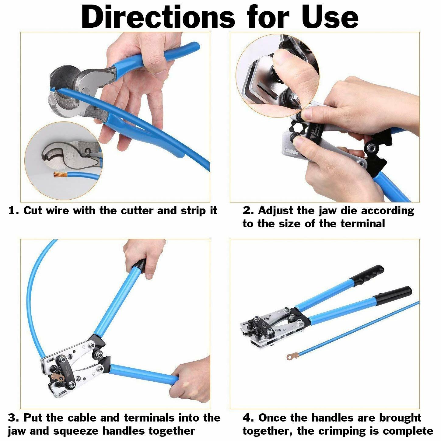 Wire Crimper and Cable Cutter for 0, 1, 2, 4, 6, 8, 10 AWG – Cable Lug Crimping
