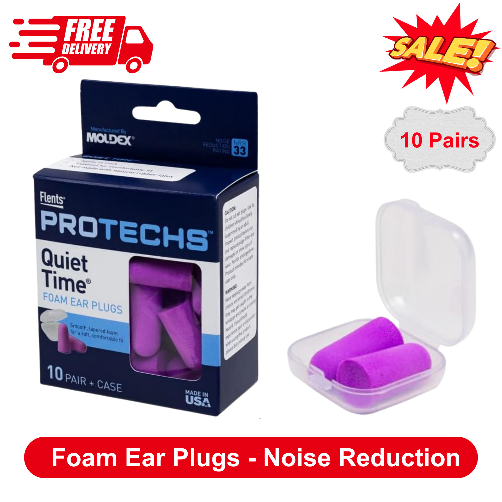 Foam Ear Plugs 10Pair, NRR 33, Noise Reduction for Sleep, Travel, Work, Concerts