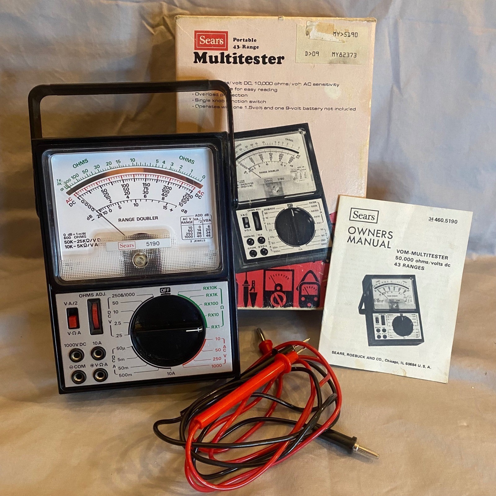 Sears 5190 Portable 43 Range VOM Multitester 50000 Ohms Volt DC Vintage Tested