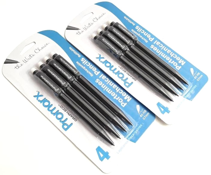 2 PACKS 8 MECHANICAL PENCILS Promarx® GRAFF ECO® 0.7 REFILLABLE MOLDED GRIP