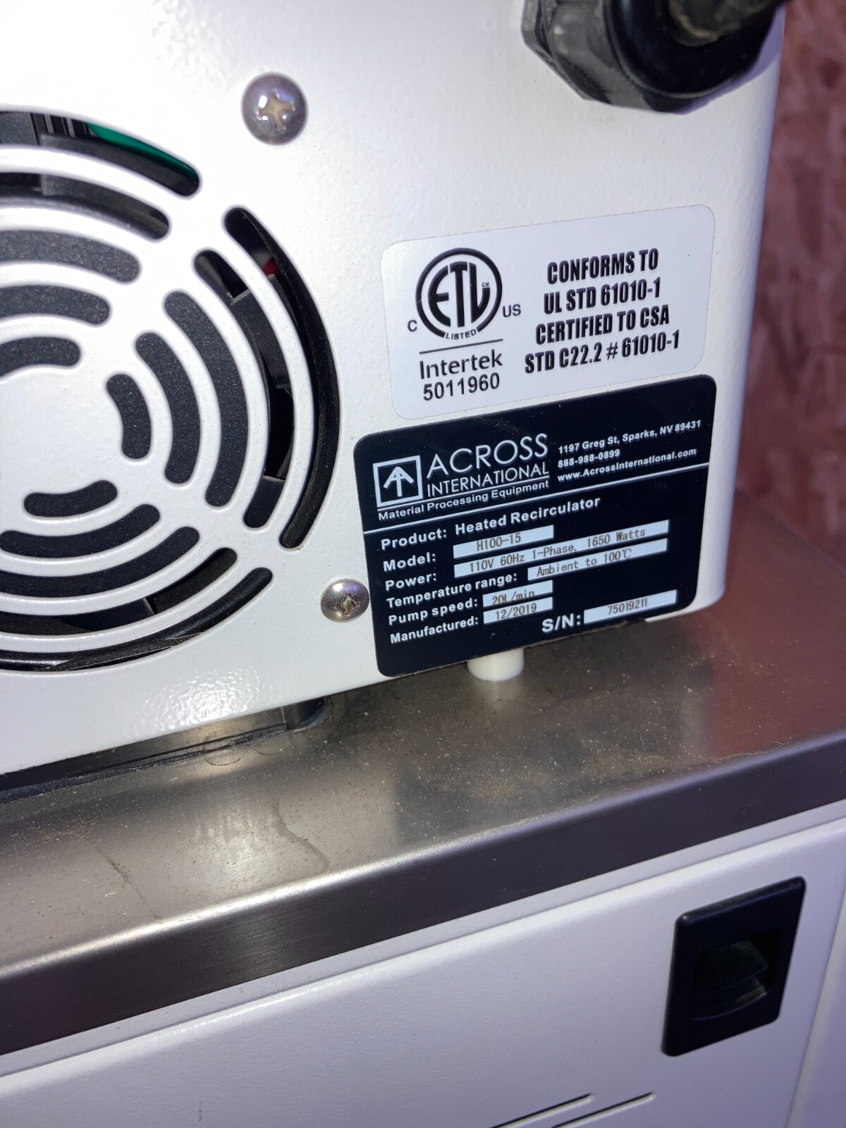 ACROSS INTERNATIONAL H100-15 2500W SST HEATED RECIRCULATING WATER BATH – 220VAC