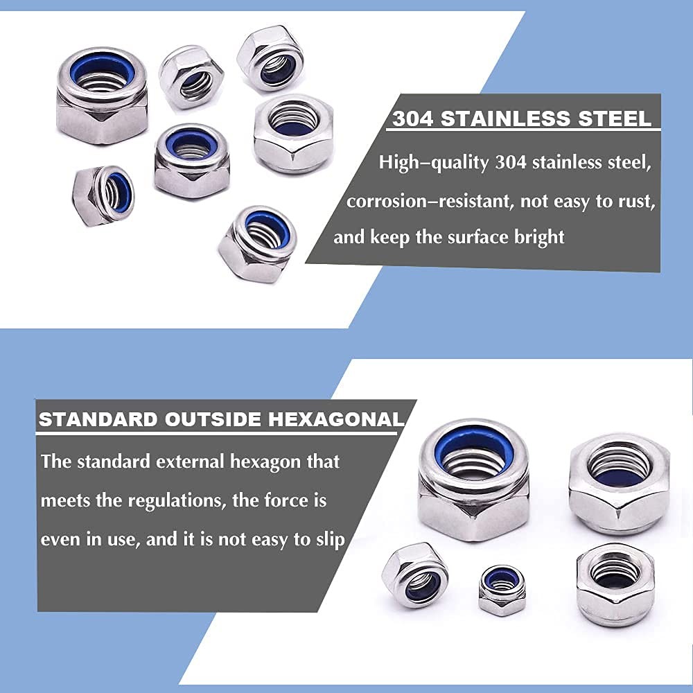 20x M10 x 1.5mm Nylon Insert Hex Lock Nuts 304 Stainless Steel Metric Nyloc