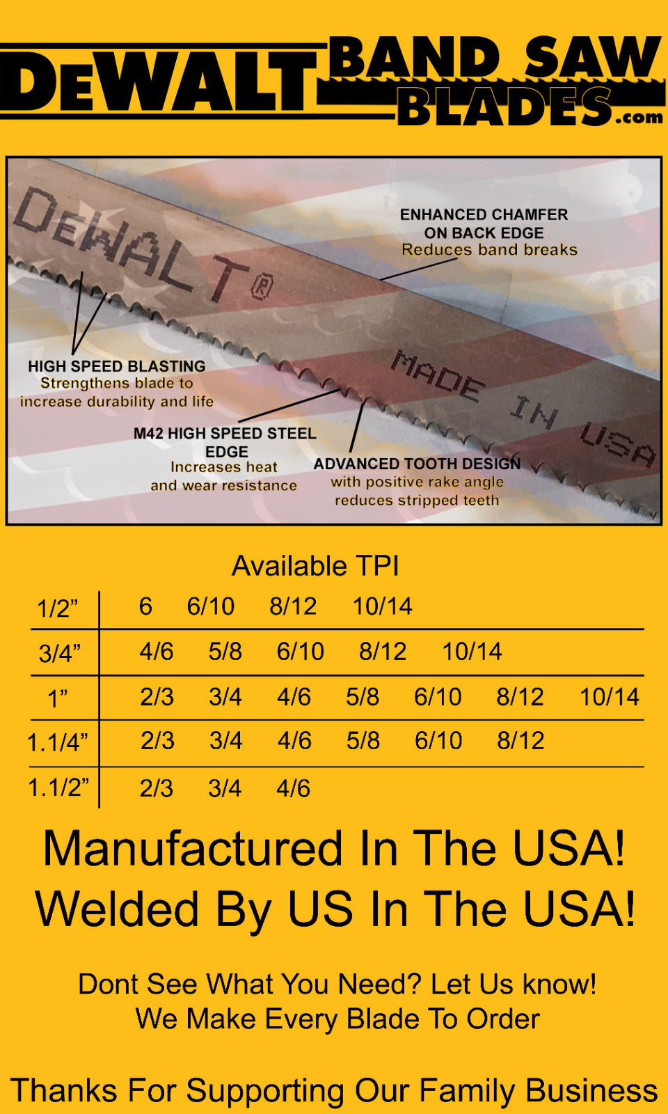 (144″) 12′-0″ x 3/4″ x .035 x 5/8 DeWalt M42 Bi-Metal Band Saw Blade 1 Pcs