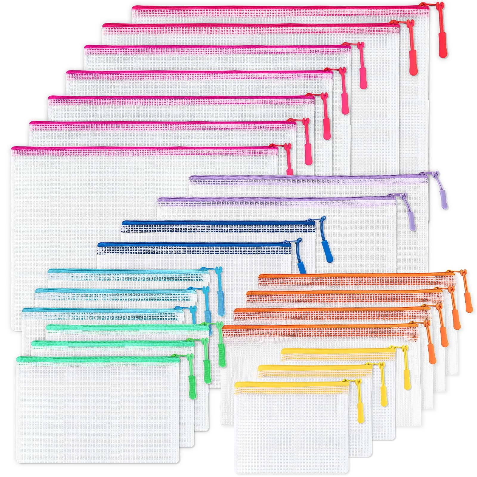 24 Pcs Mesh Zipper Pouch Bags, Plastic Zipper Pouches for Classroom in 8 Size…