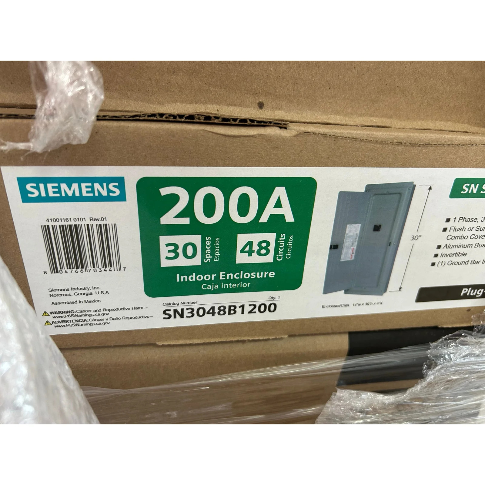 New Siemens 200A 30 Space 48 Circuit Main Breaker Indoor Electric Load Panel