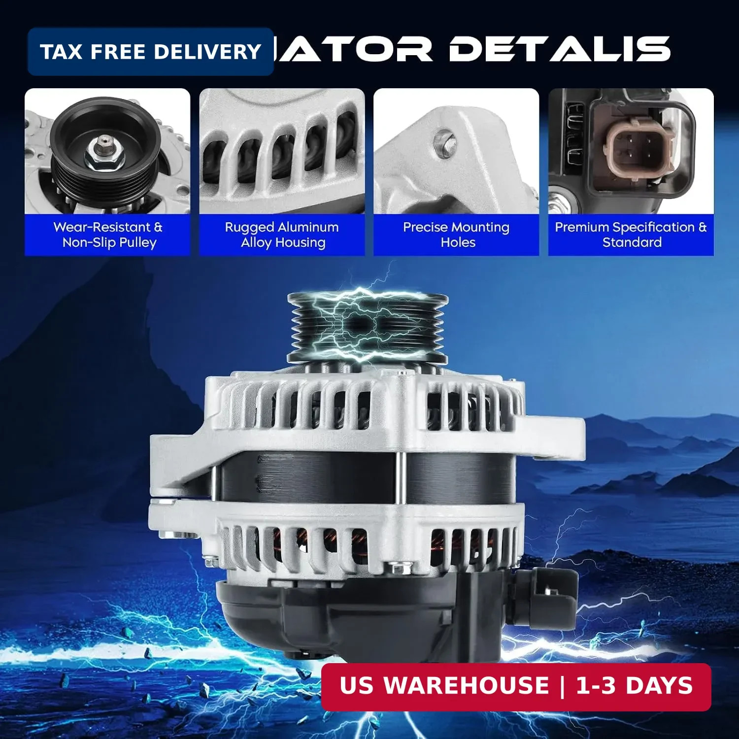 New Alternator 11573N for Honda Pilot 2012-2015 3.5L V6 130 Amp 104210-1240