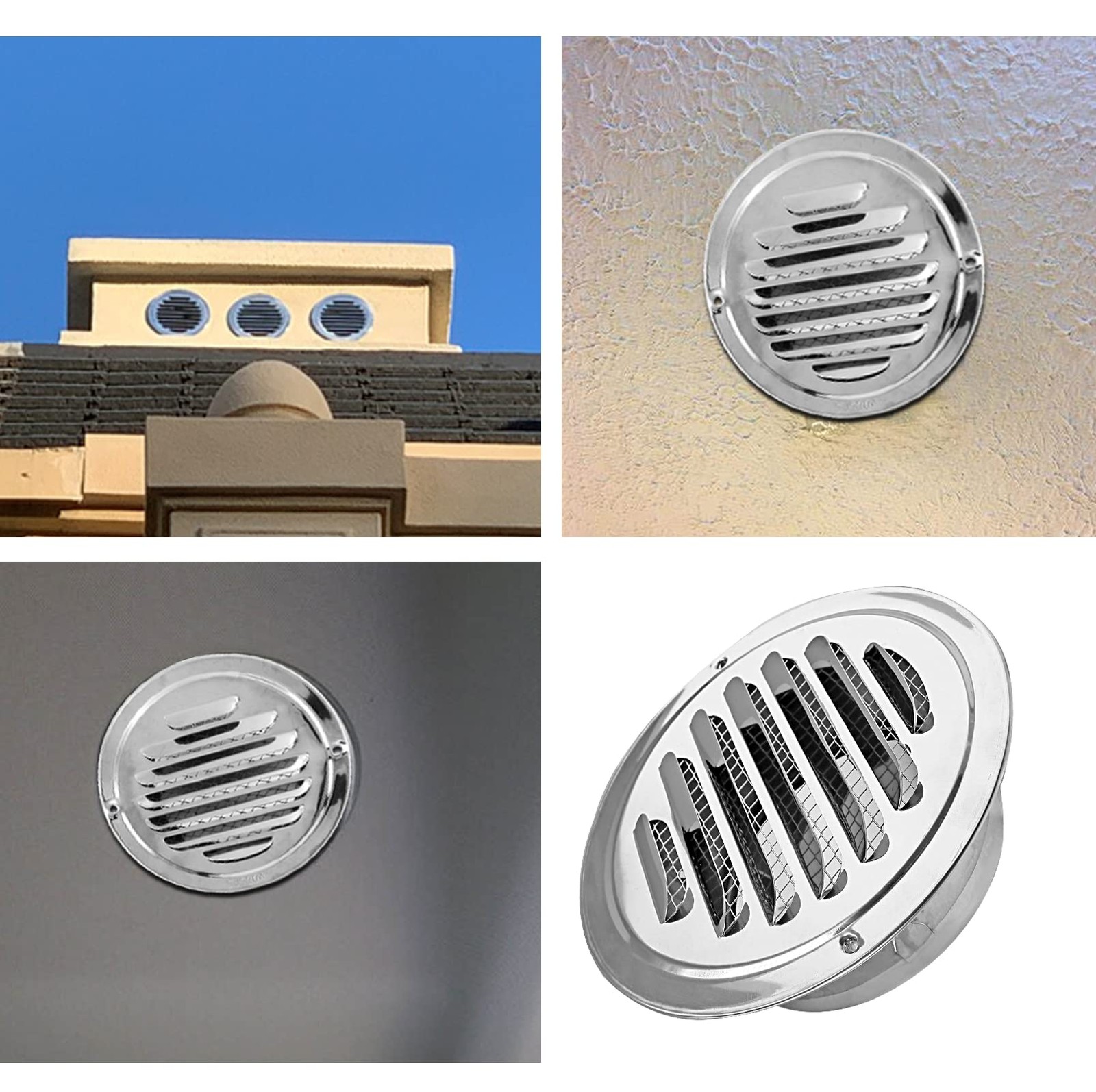4 Inch Round Soffit Air Vent Built-in Screen Mesh, Stainless Steel Louver Grille