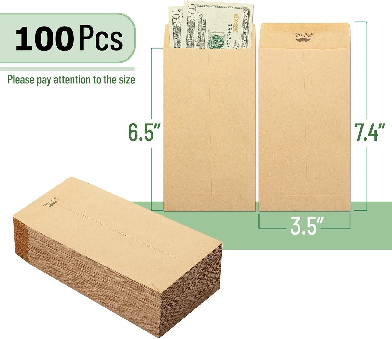 100-pack Money Envelopes for Banks, Cash, Coins, and Budgeting, 3.5 X 6.5 in New