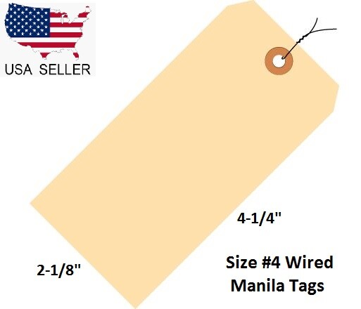 100 Pack 4 1/4″ x 2 1/8″ Size 4 Manila Inventory Pre Wired Hang Tags with Wire