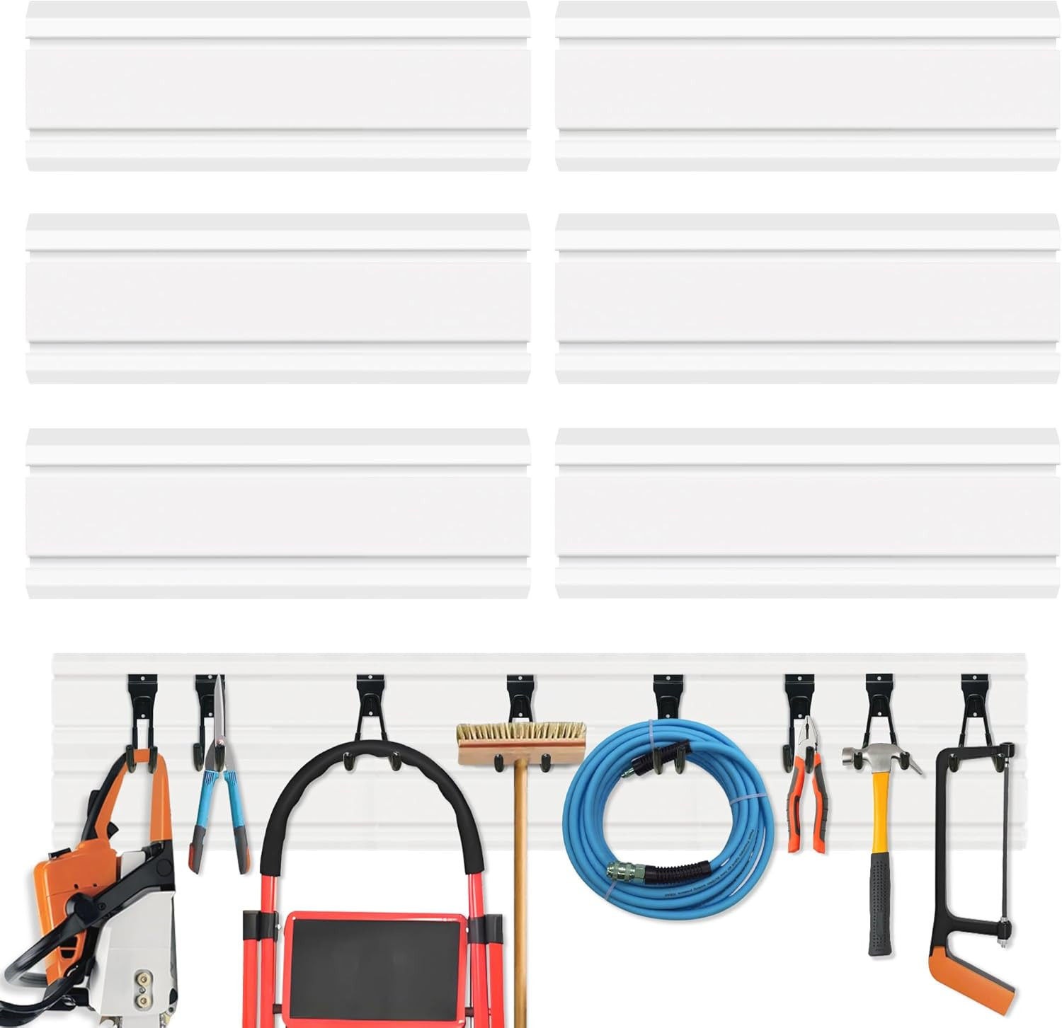 6PCS White Slatwall Panel System for Garage & Workshop Organization