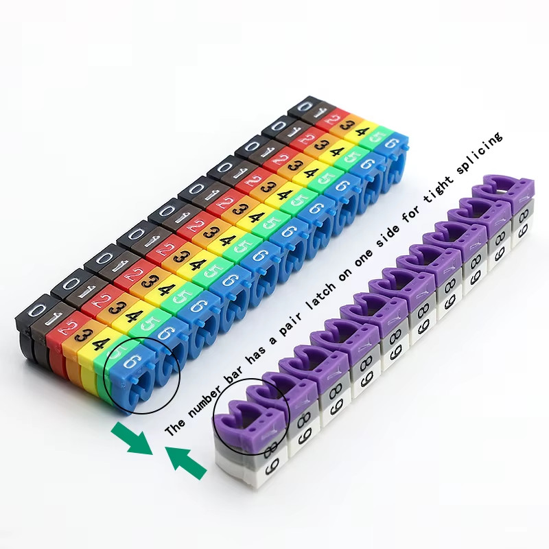 150/100Pcs Cable Markers Colourful C-Type Marker Number Tag Label for 2-3Mm Wire