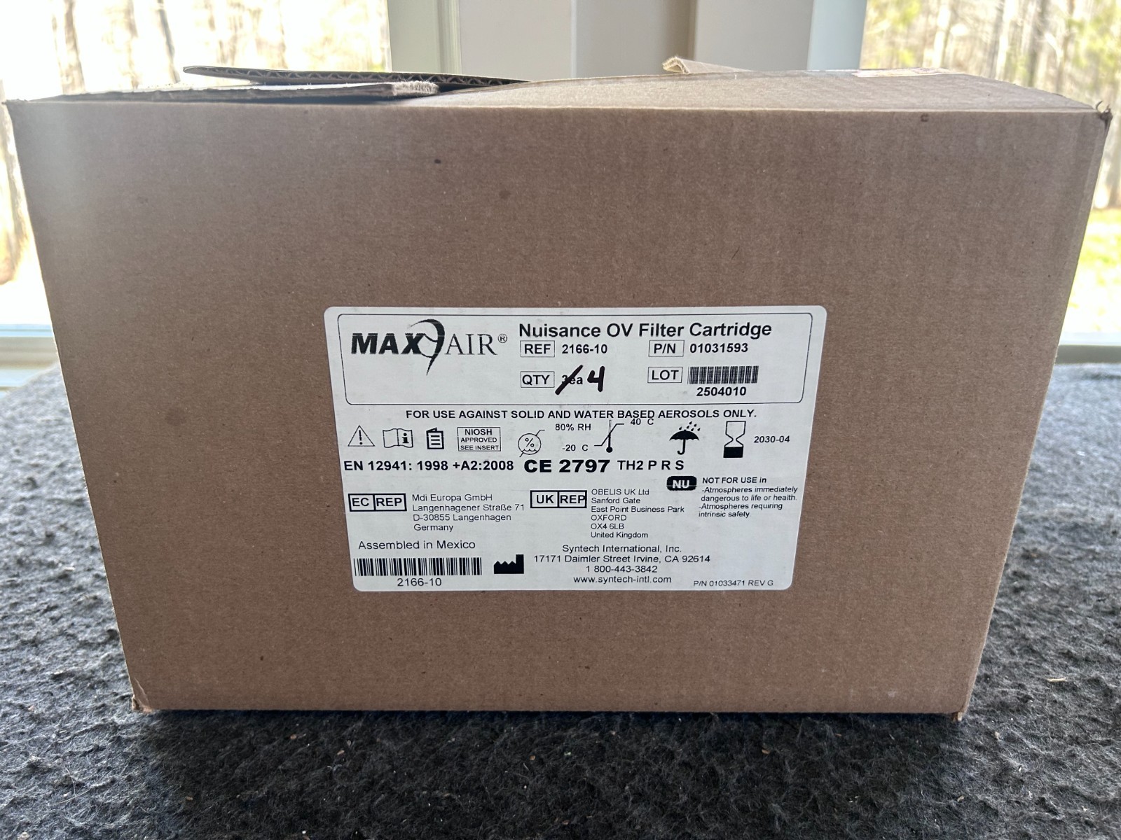 4 MaxAir CAPR Helmet 01031593 XP Nuisance N-OV Filter NIOSH Cartridge 2166-10