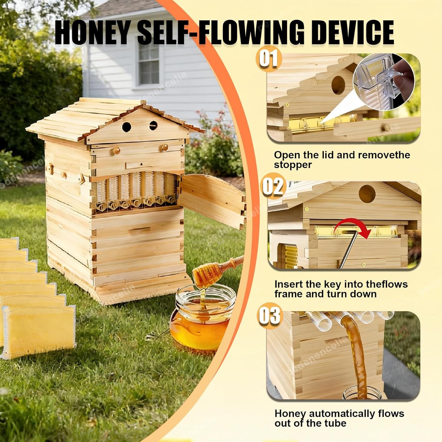 2-in-1 Auto Seedding Beehive Starter Kit Wooden Auto Honey Hive + 7 Auto Frames