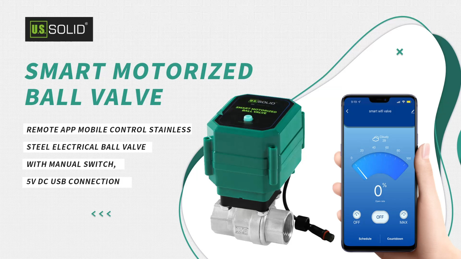 U. S. Solid Wifi Smart Motorized Ball Valve 1/2 in 304SS US Plug Manual Switch