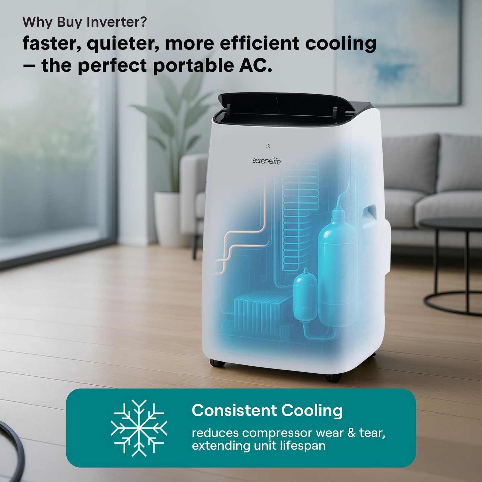 SereneLife 14000 BTU Ultra Quiet Portable Inverter Air Conditioner