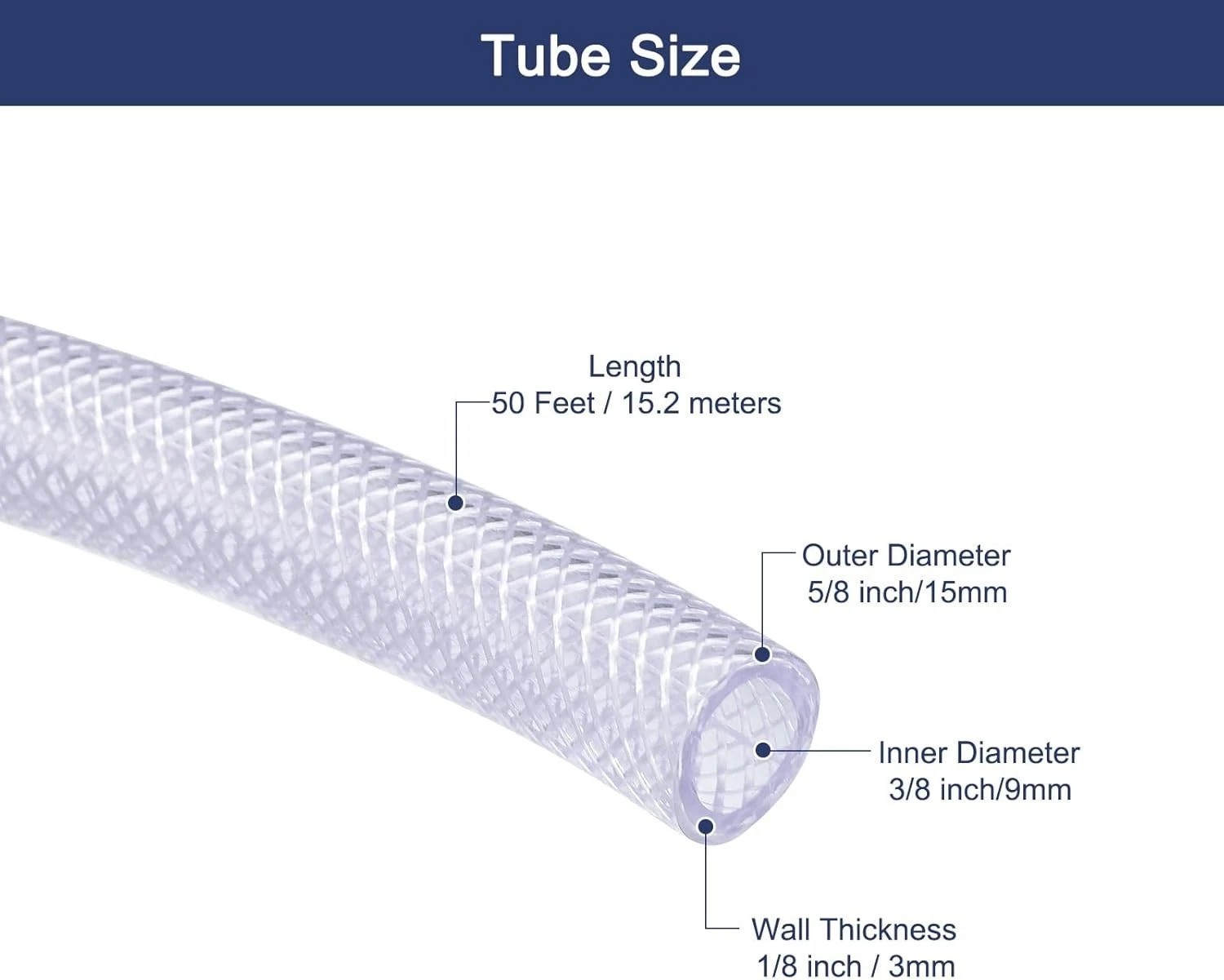 3/8″ ID x 5/8″ OD 50 Ft PVC Tube Braided Reinforced Tubing Flexible Hose Pipe…