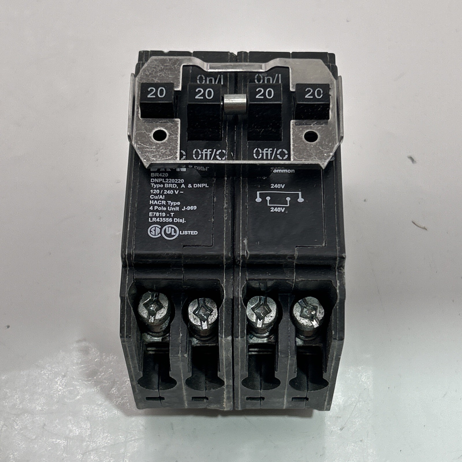Eaton BR420 Plug-On Mount Type BR Circuit Breaker 4-Pole 20 Amp 120/240 Volt AC