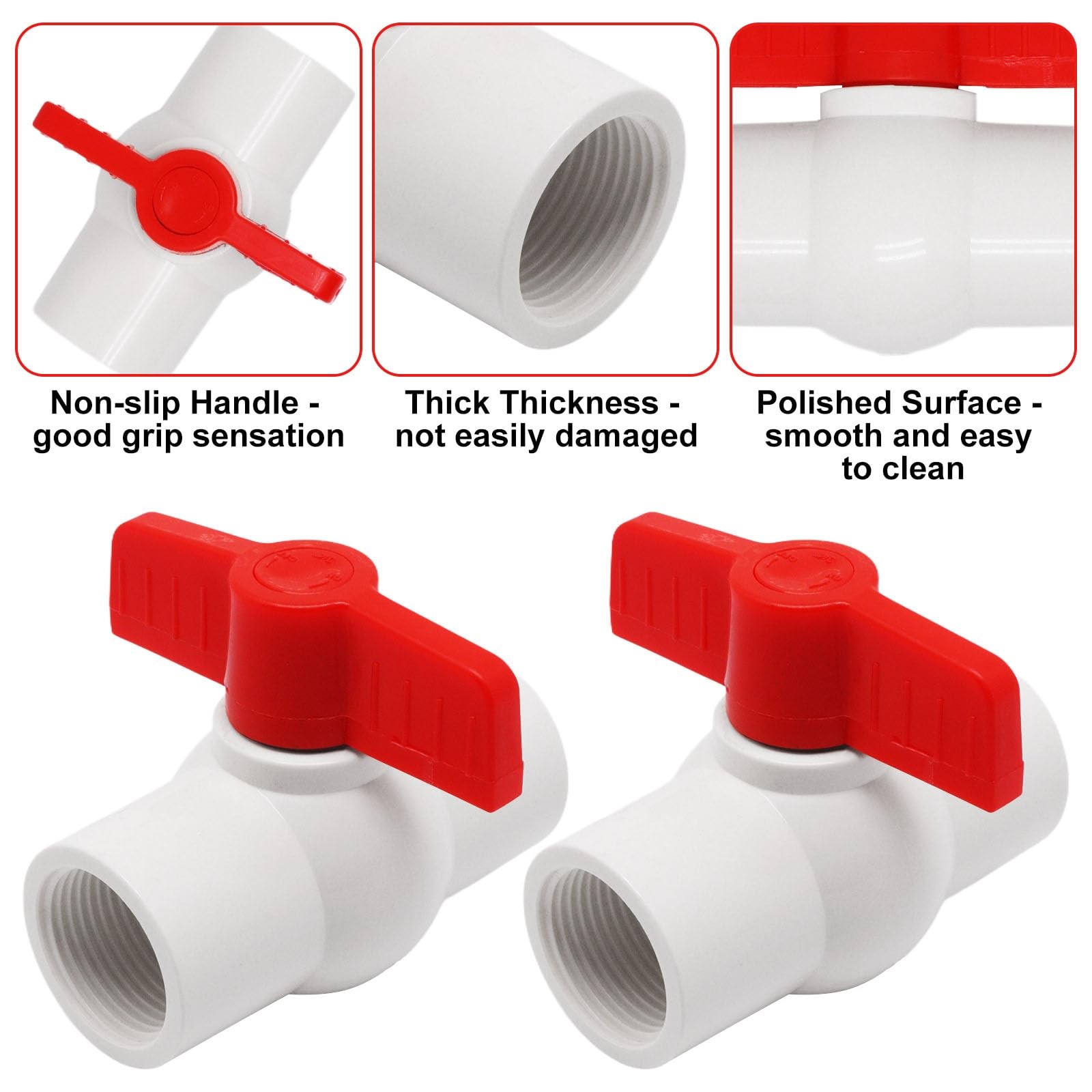 6Pcs White 3/4 Inch Threaded PVC Ball Valve NPT Shut-Off Valve with Handle Ra