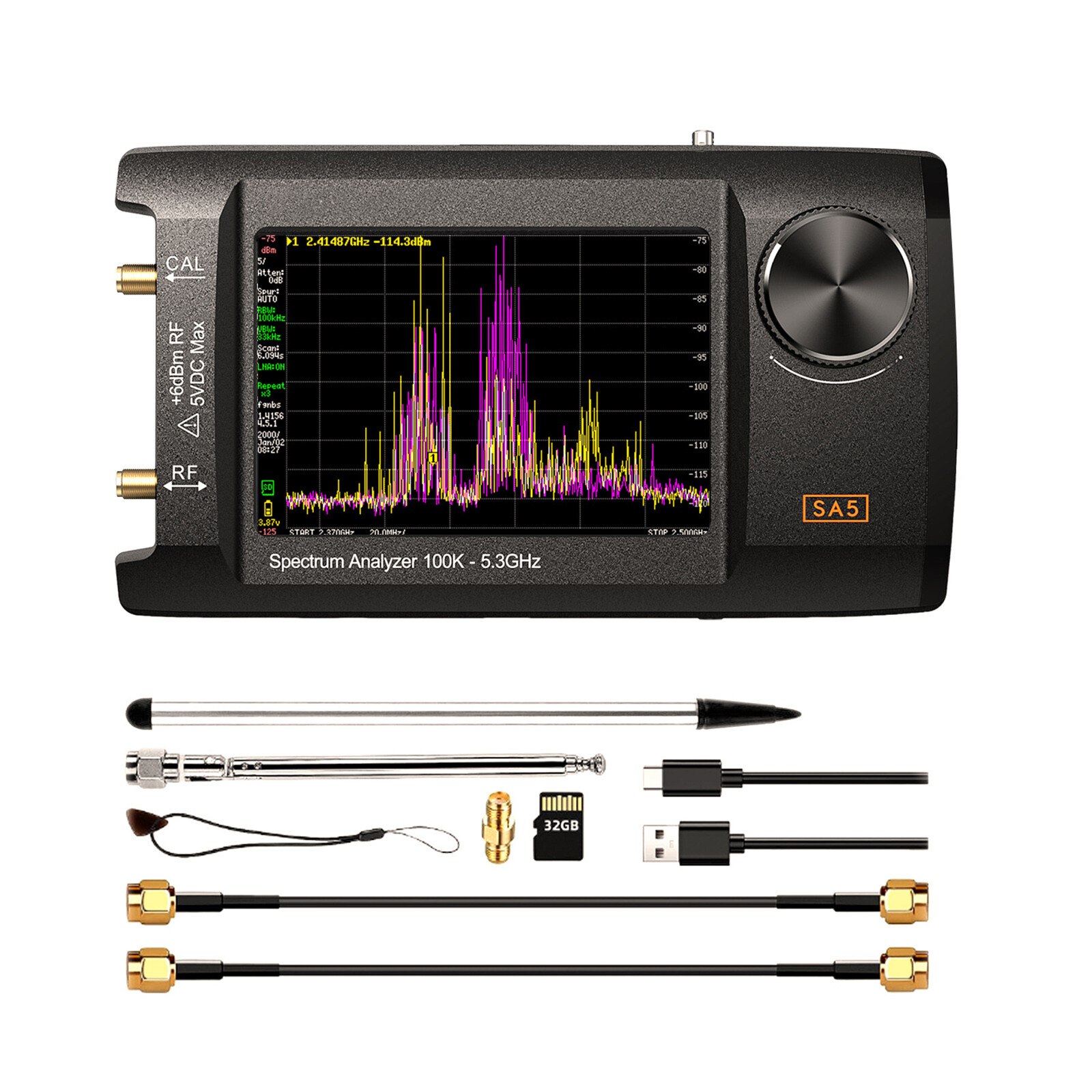 4 Inch IPS LCD SA5 100K-5.3GHz Handheld Spectrum Analyzer Signal Generator US
