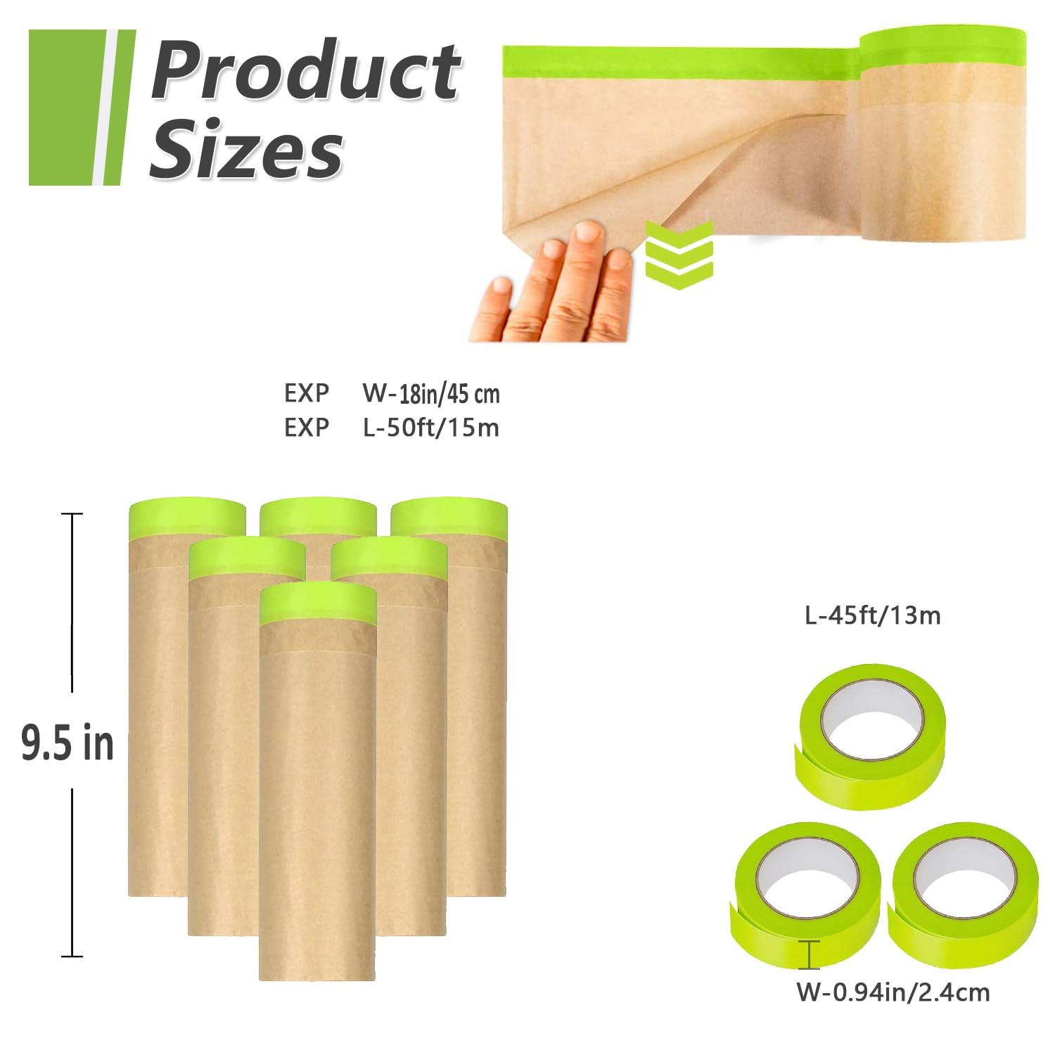 Paint Masking Paper -Unfold 18 inch x 50 feet Tape and Drape Painters Paper, Mas
