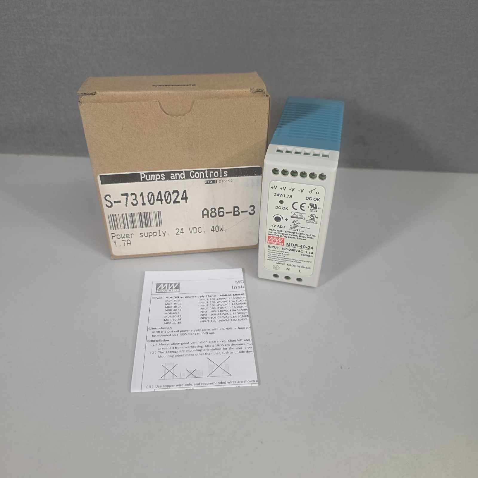 Mean Well MDR-40-24 Power Supply In 100-240V Out 24VDC 1.7A 40W NIB