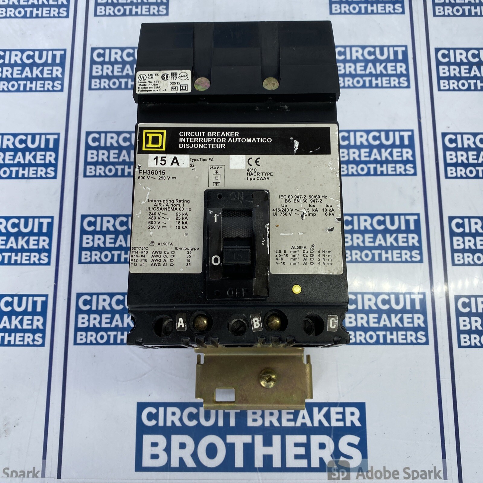 Square D FH36015 15 Amp 600 Volt 3 Pole I Line Circuit Breaker -Warranty