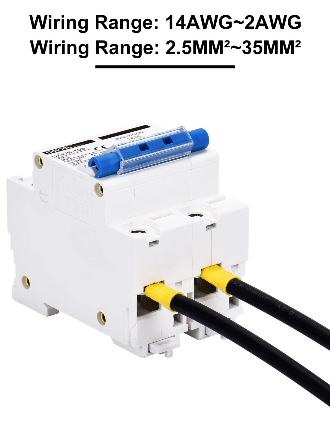 DC Circuit Breaker,125A 2 Pole,12V to 240 Volt Solar Disconnect Switch,DIN Rail