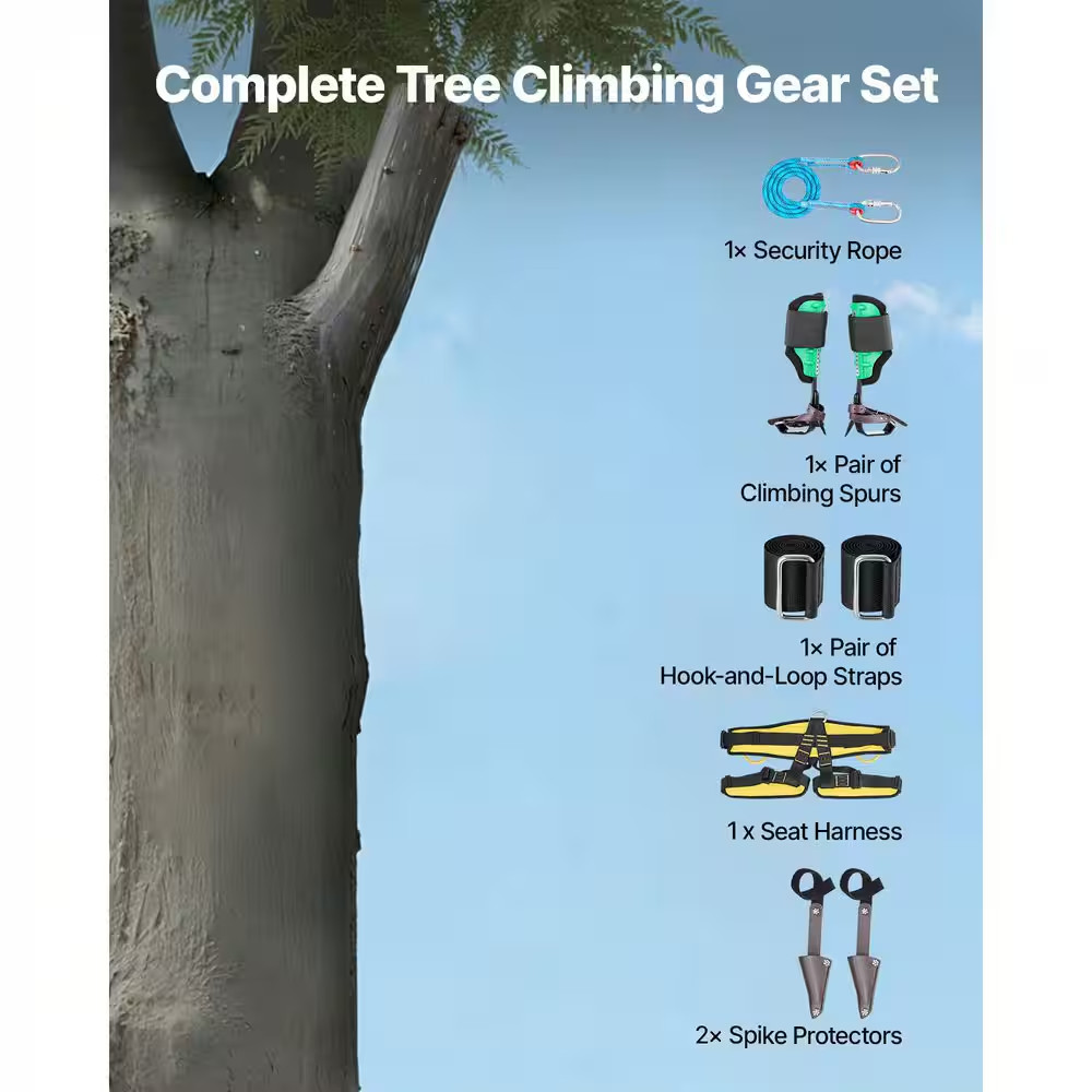 Tree Climbing Spikes Set, Adjustable Steel Spurs with Straps & Protectors, 350 L