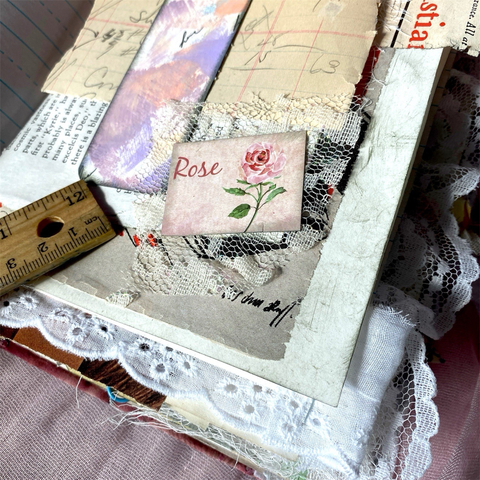 Handmade Vintage Silk Fabric Junk Journal Book Romantic Floral 2 Signatures Lace