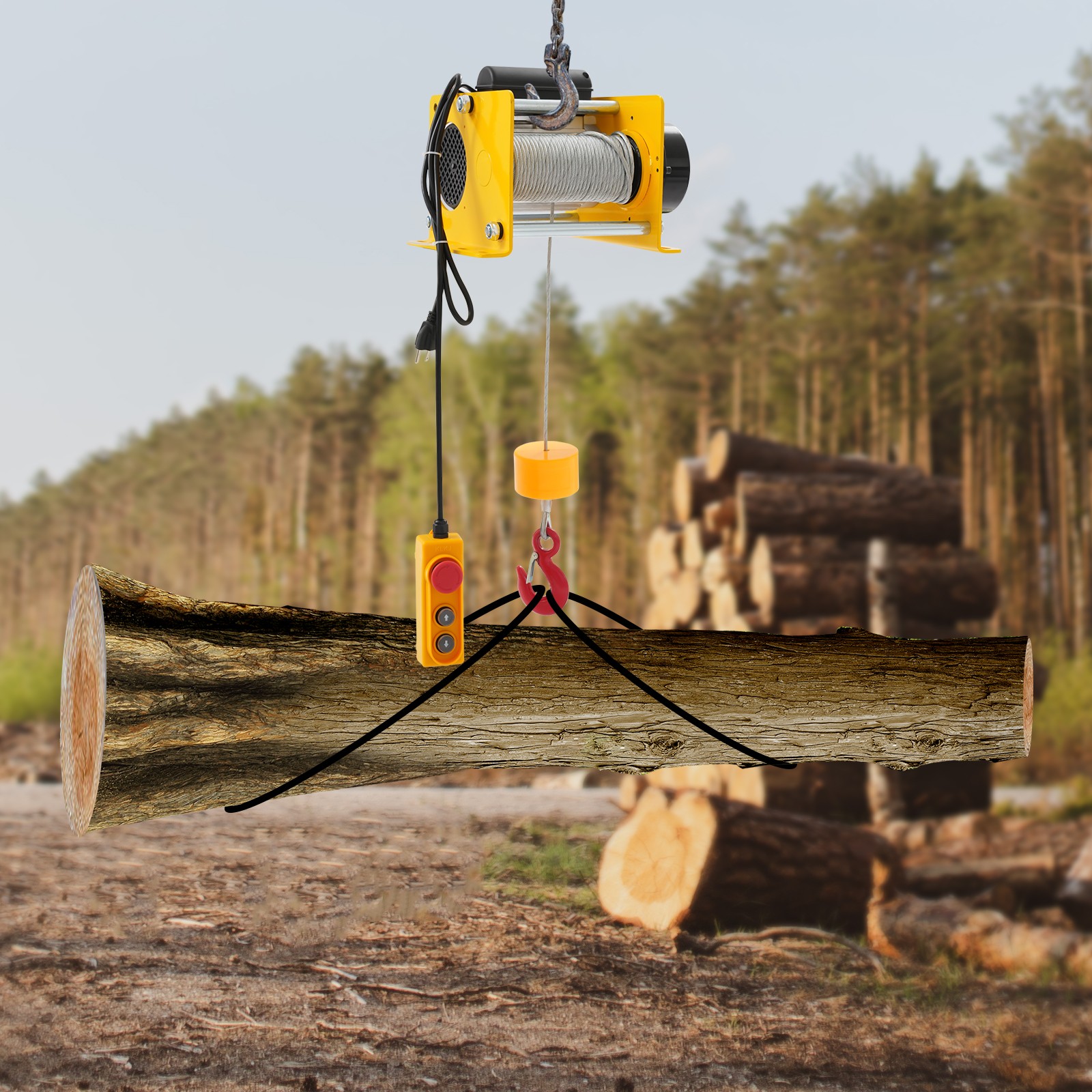 Electric Hoist Winch 881LBS for Lifting or Towing, Wire Rope 30m, Yellow, 1000W
