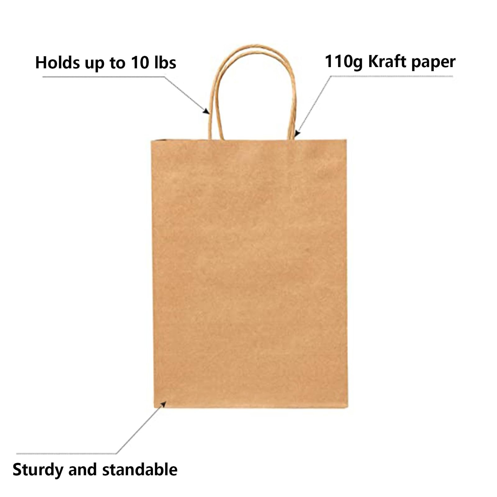 RACETOP Brown Paper Bags with Handles Bulk 1 Count (Pack of 100),