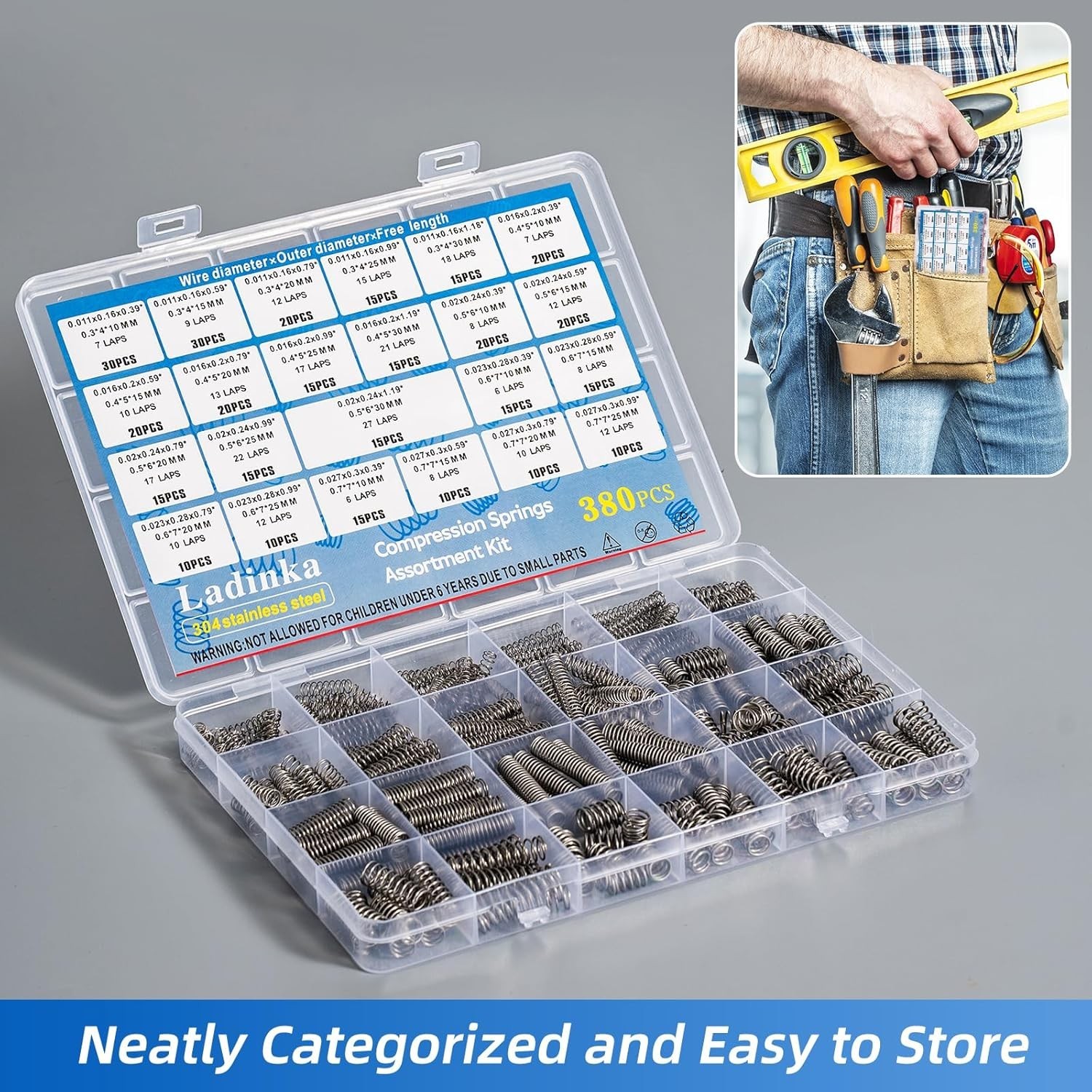 380PCS Stainless Steel Compression Springs Assortment Kit – Small & Tiny Springs
