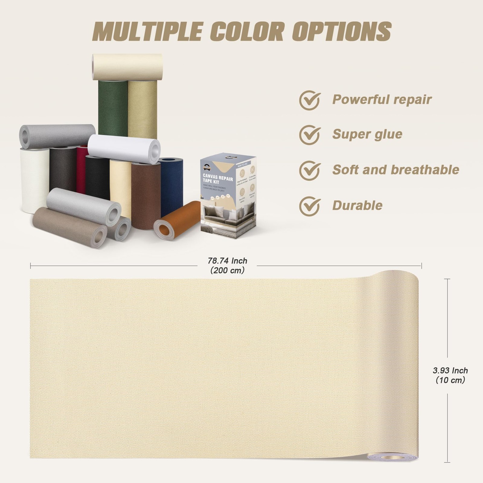4 x 79 inch Canvas Repair Patches Canvas Fabric Patch Self-Adhesive Fabric Re…