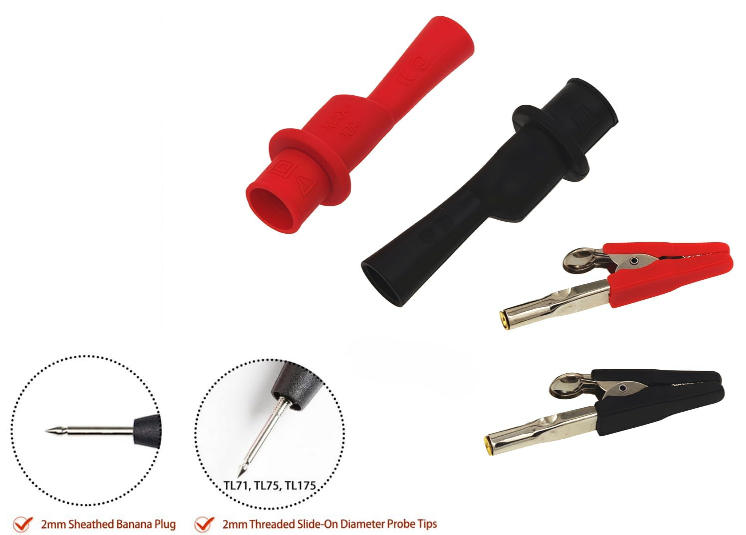 AC15 Insulated Test Probe Push on Alligator Clips Crocodile Clamps Use for Test