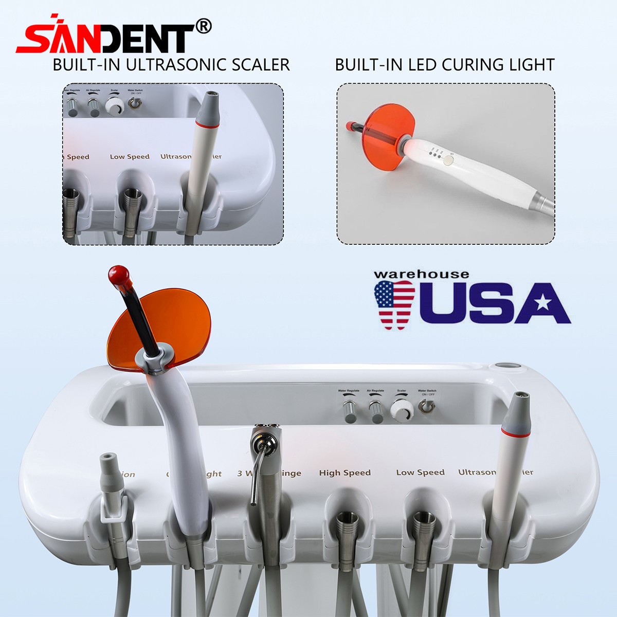 FDA Dental Portable Delivery Unit Syringe Suction Turbine w 4H Air Compressor