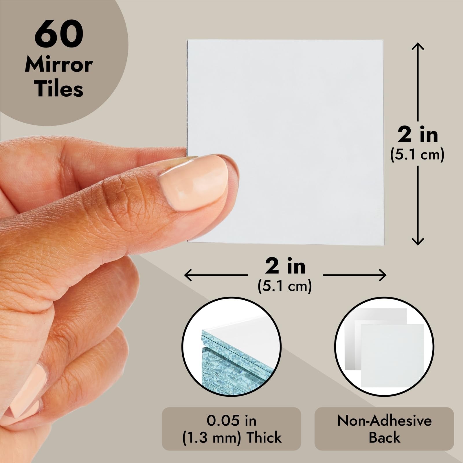 Bright Creations 60-Pack Square Mirror 2 Inch (Pack of 60), Transparent