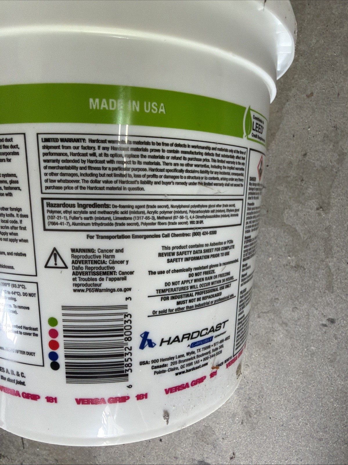 Hardcast 304138 Versa Grip 181 Fiber Duct Sealant Indoor outdoor 1 Gallon Pail