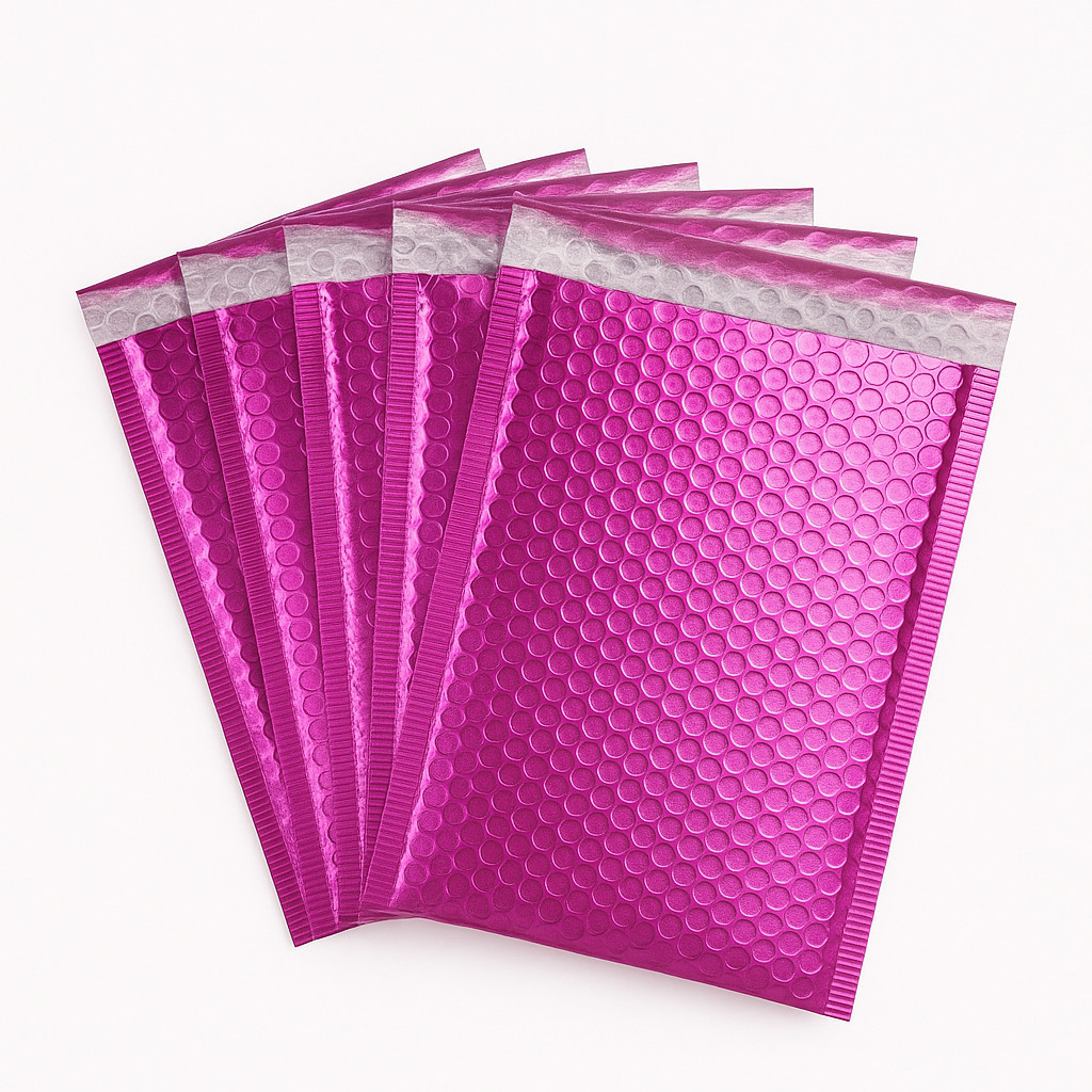 Metallic Pink Poly Bubble Mailers Envelopes 6.5″ x 10″ (Inner Size 6.5″ x 9″)
