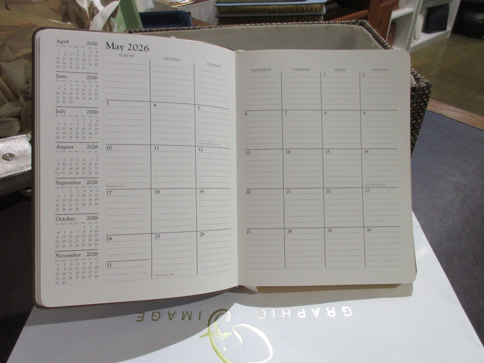 2026 Datebook Desk Diary Planner Patent Leather Cover Graphic Image RED