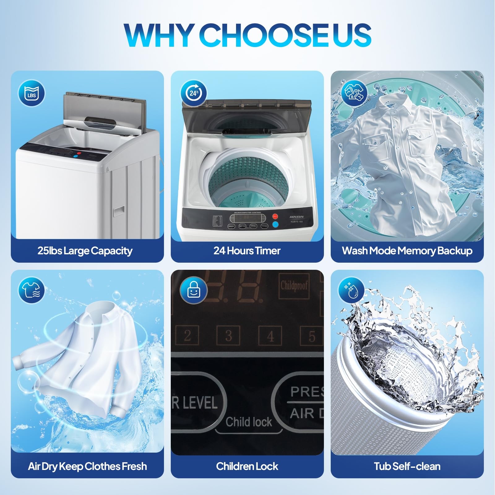 Rovsun 25Lbs Portable Washing Machine Full-Automatic Electric Laundry Machine