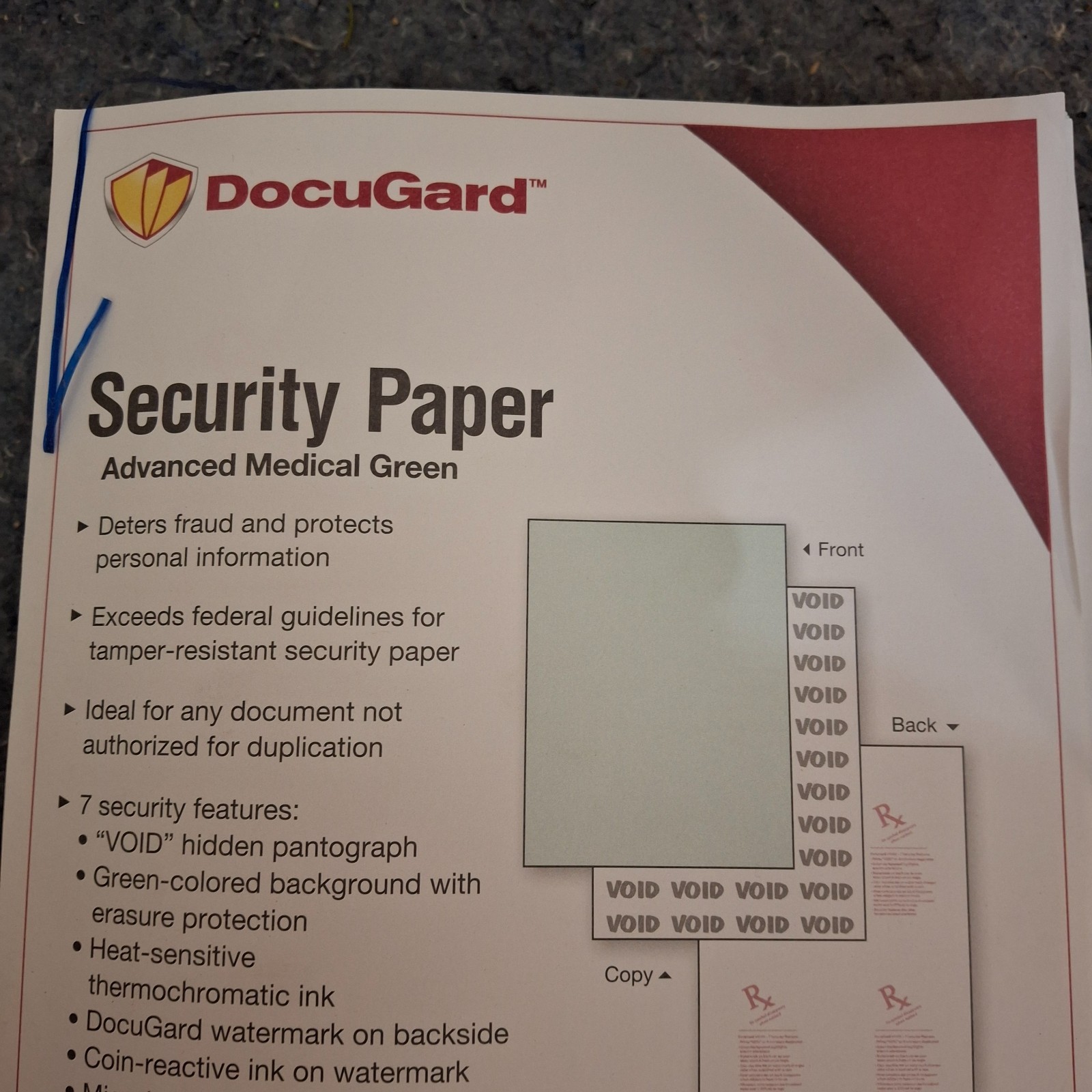 Docugard Security Paper 500 Sheets 8.5″ x 11″ Advanced Medical Green #04542