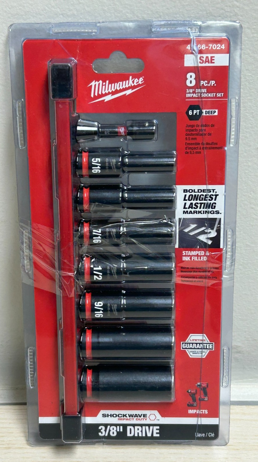 Milwaukee Shockwave Impact Duty 3/8 SAE Deep Impact Socket Set, #49-66-7024