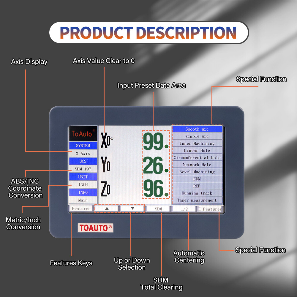 TOAUTO 2Axis /3 Axis Digital Readout 7» LCD Touch Screen DRO 5UM Linear Scale