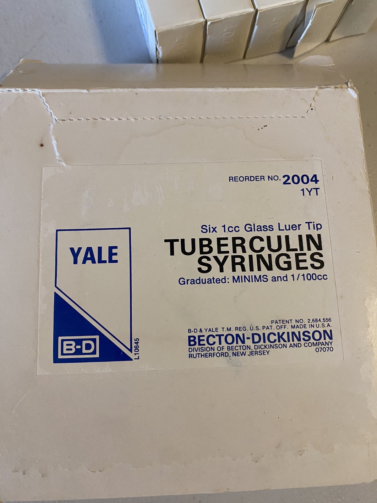 (6) Becton-Dickinson Yale 1cc glass Luer tip tuberculin syringes
