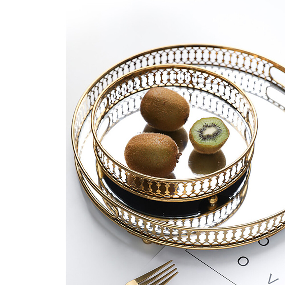 Round Tray Gold Tray Mirrored Decorative Tray For Home Office Living Room